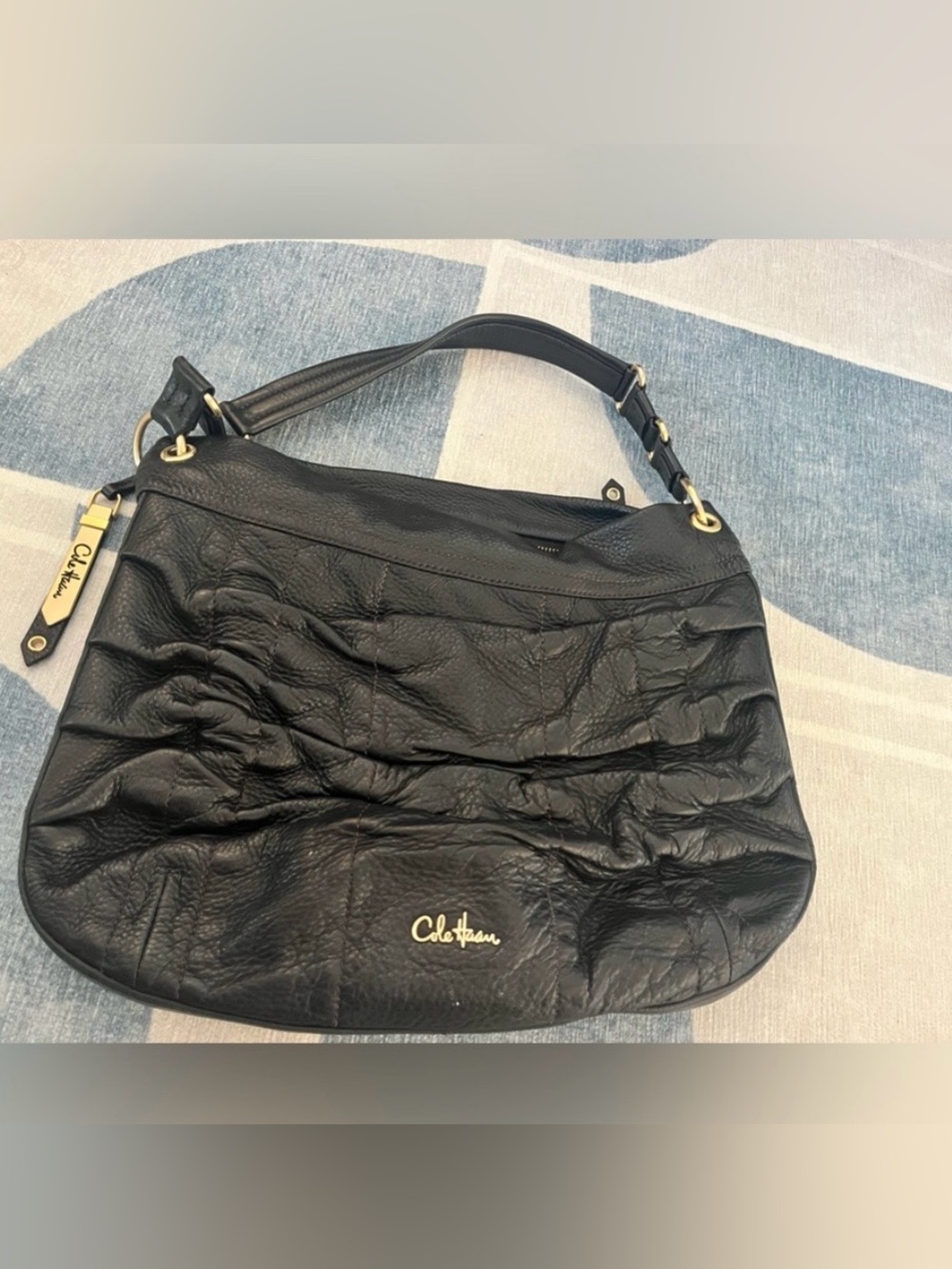 Cole Haan Black Leather Shoulder Bag with Gold Hardware